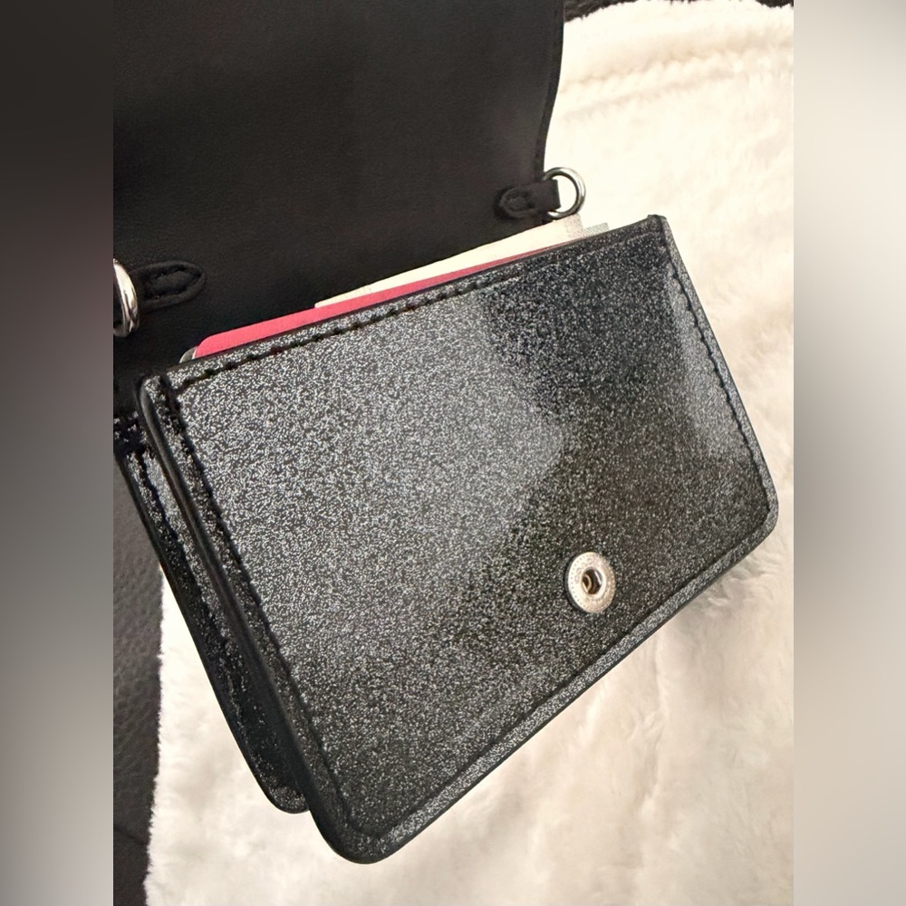 Coach Black Glitter Leather Mini Chain Crossbody / Card Holder | Authentic - Picture 8 of 15